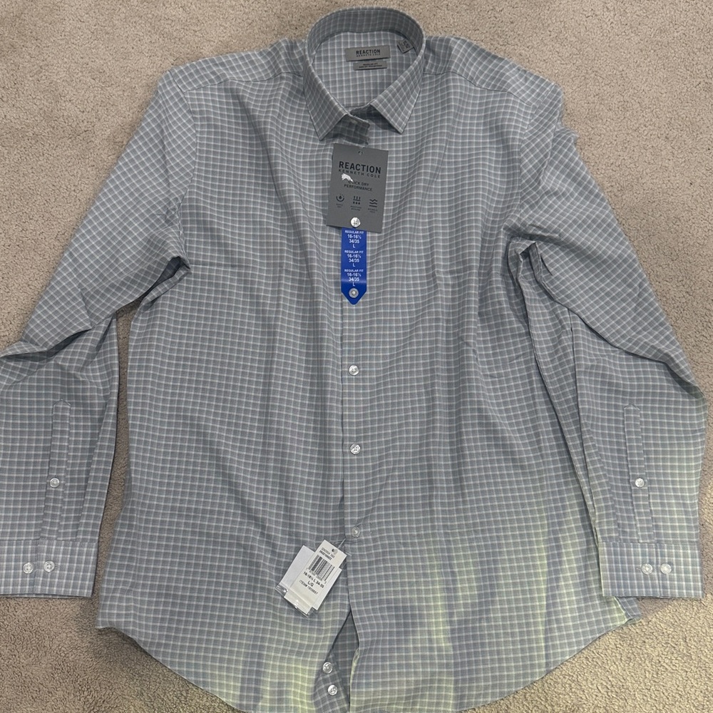 Kenneth Cole Reaction Grey and White Checkered Shirt